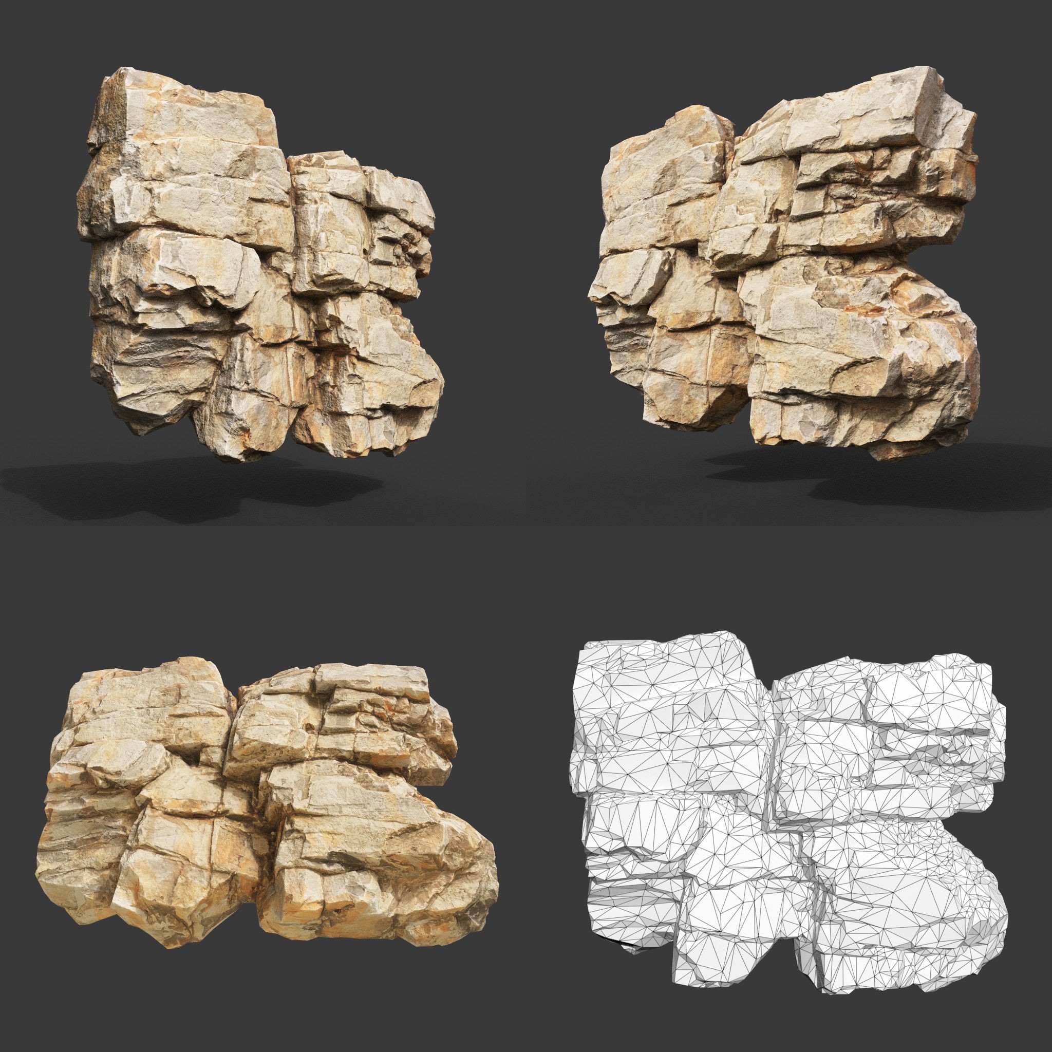 Low Poly Yellow Cliff Face - Low-Poly Game-Ready 3D Model - View 8