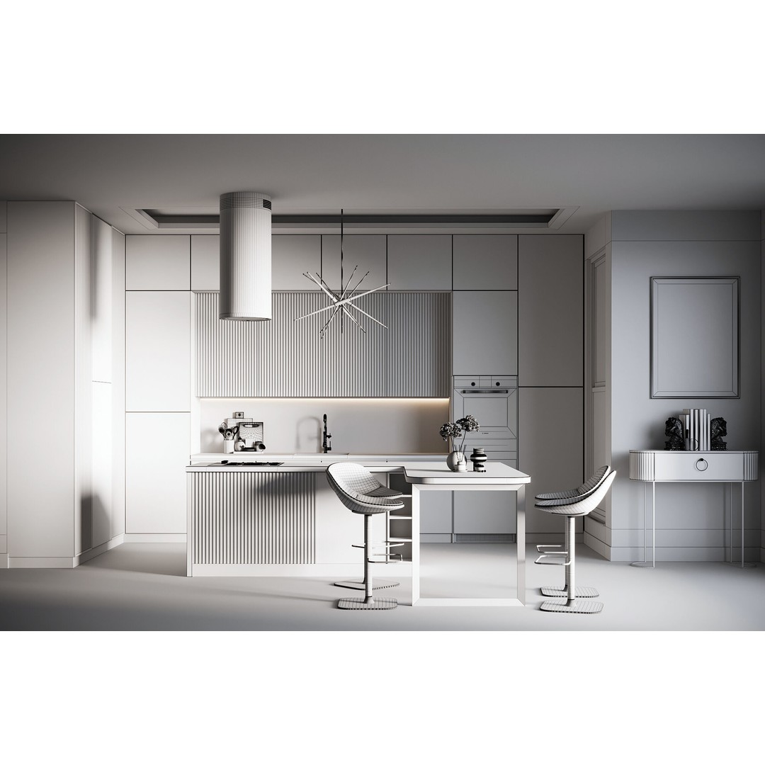 Kitchen 3D Model – Contemporary Interior Design, FBX, PBR - View 3