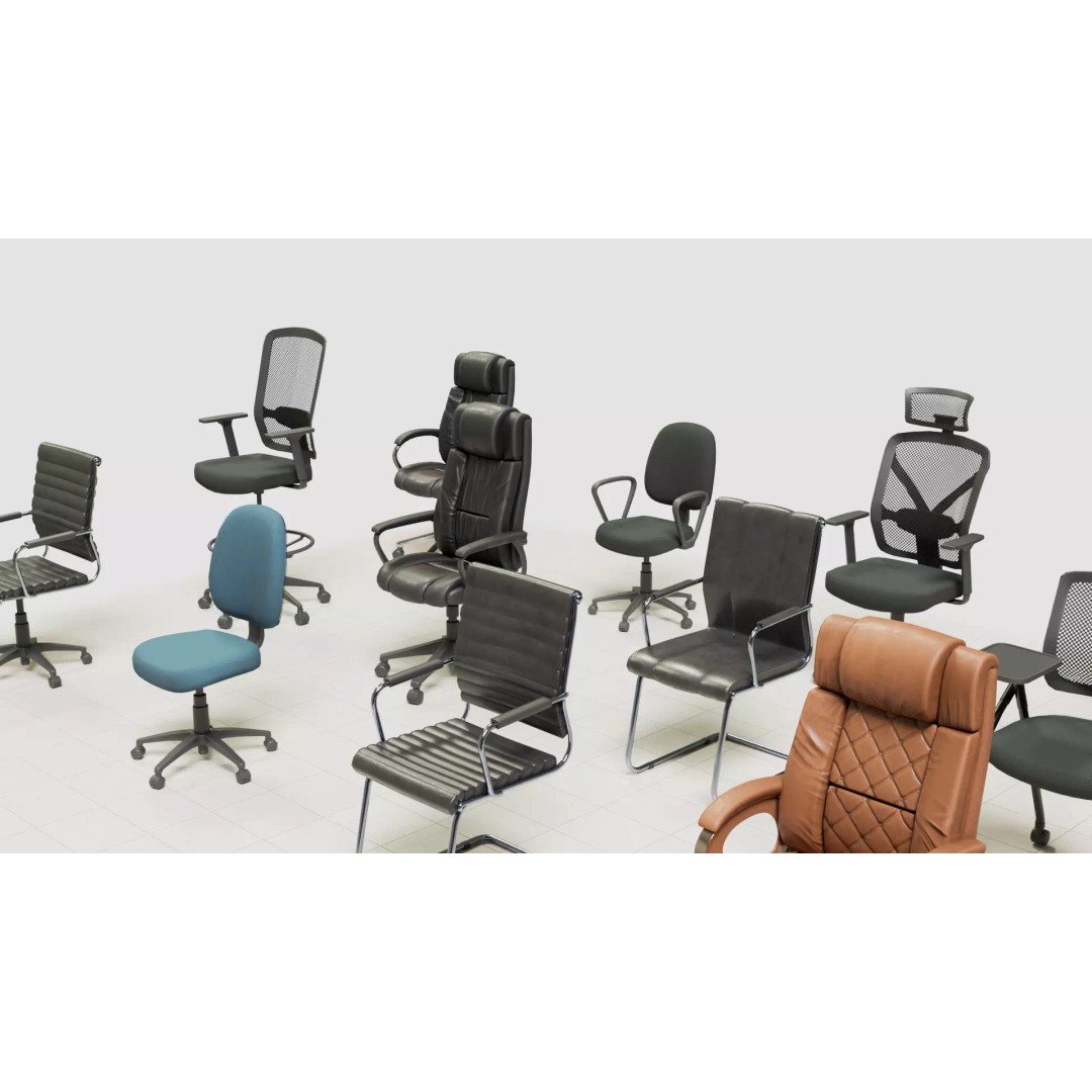 Office Chair 3D Model – Low Poly Game Ready Furniture, FBX, Blender - View 10