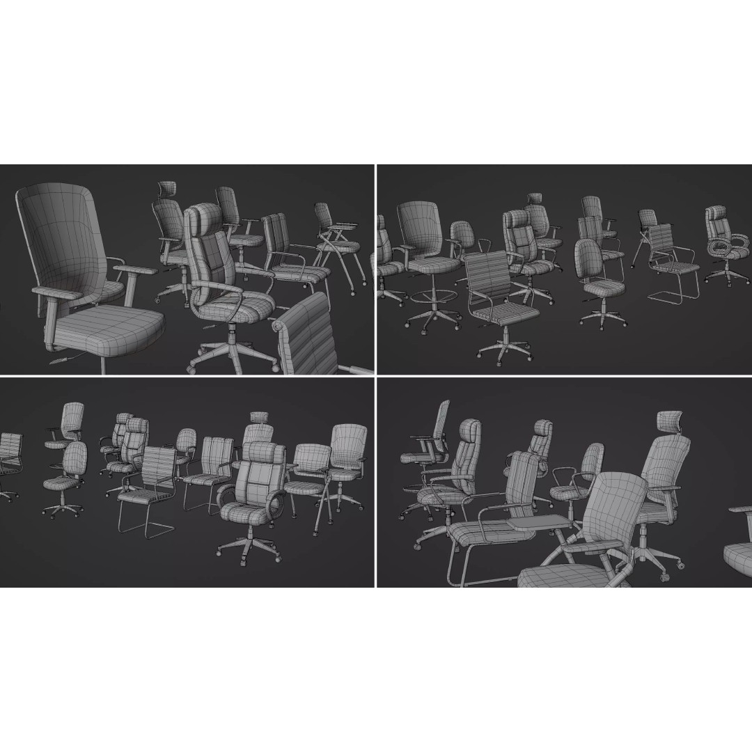 Office Chair 3D Model – Low Poly Game Ready Furniture, FBX, Blender - View 18