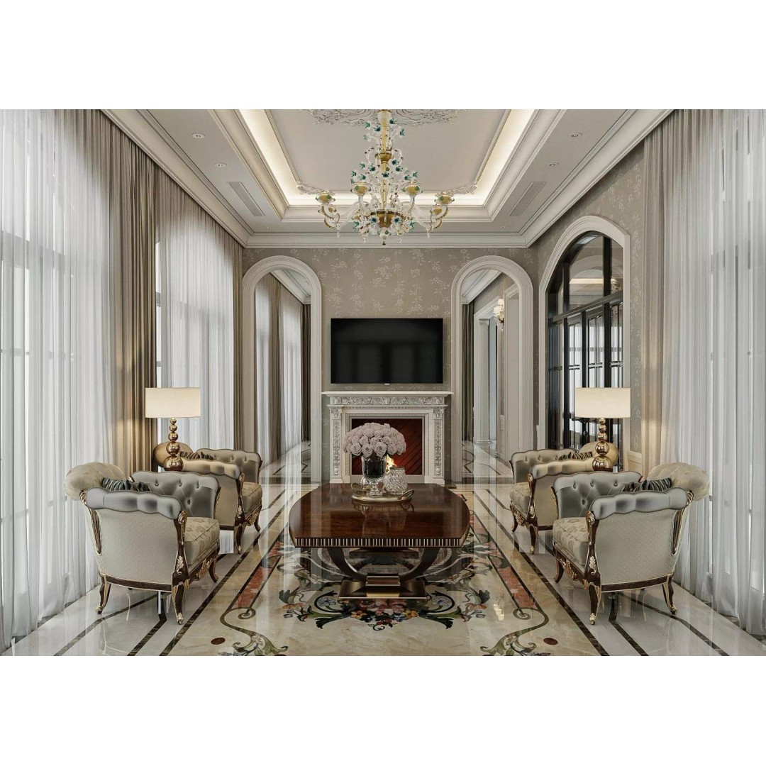 Luxurious Living Room and Dining Room 3D Model – Classic Style, Game-Ready - View 2