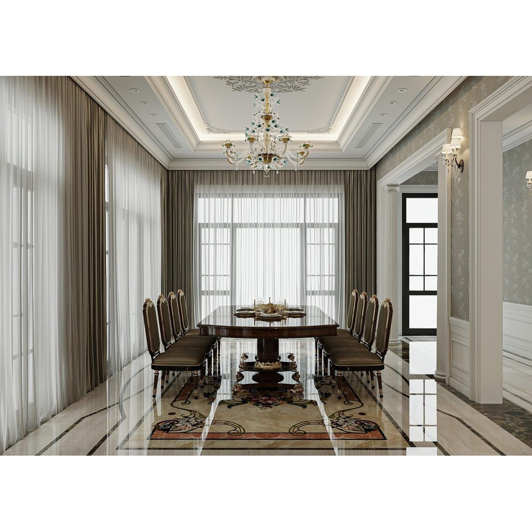Luxurious Living Room and Dining Room 3D Model – Classic Style, Game-Ready - View 5