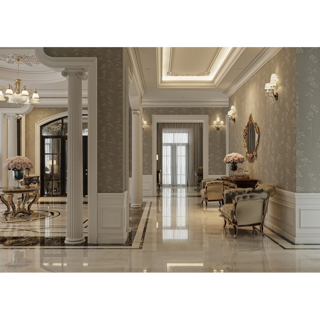 Luxurious Living Room and Dining Room 3D Model – Classic Style, Game-Ready - View 6