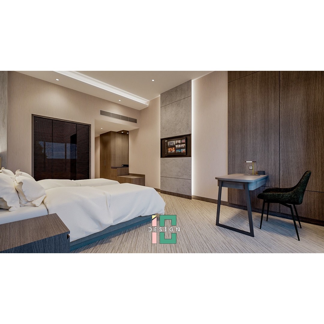 Hotel Bedroom 3D Model – Low Poly Interior Design, Blender, FBX - View 3