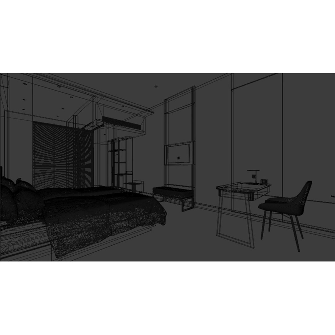Hotel Bedroom 3D Model – Low Poly Interior Design, Blender, FBX - View 5