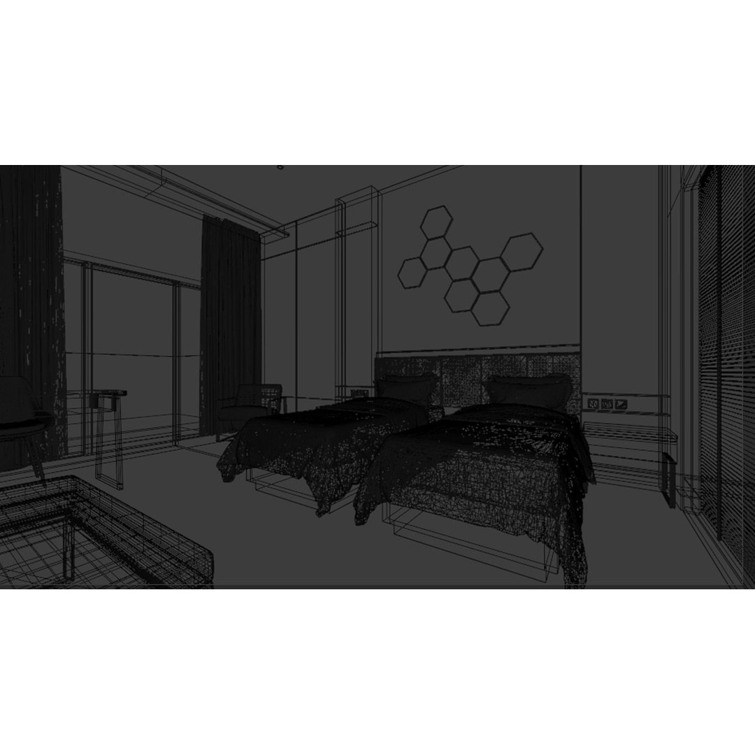 Hotel Bedroom 3D Model – Low Poly Interior Design, Blender, FBX - View 6