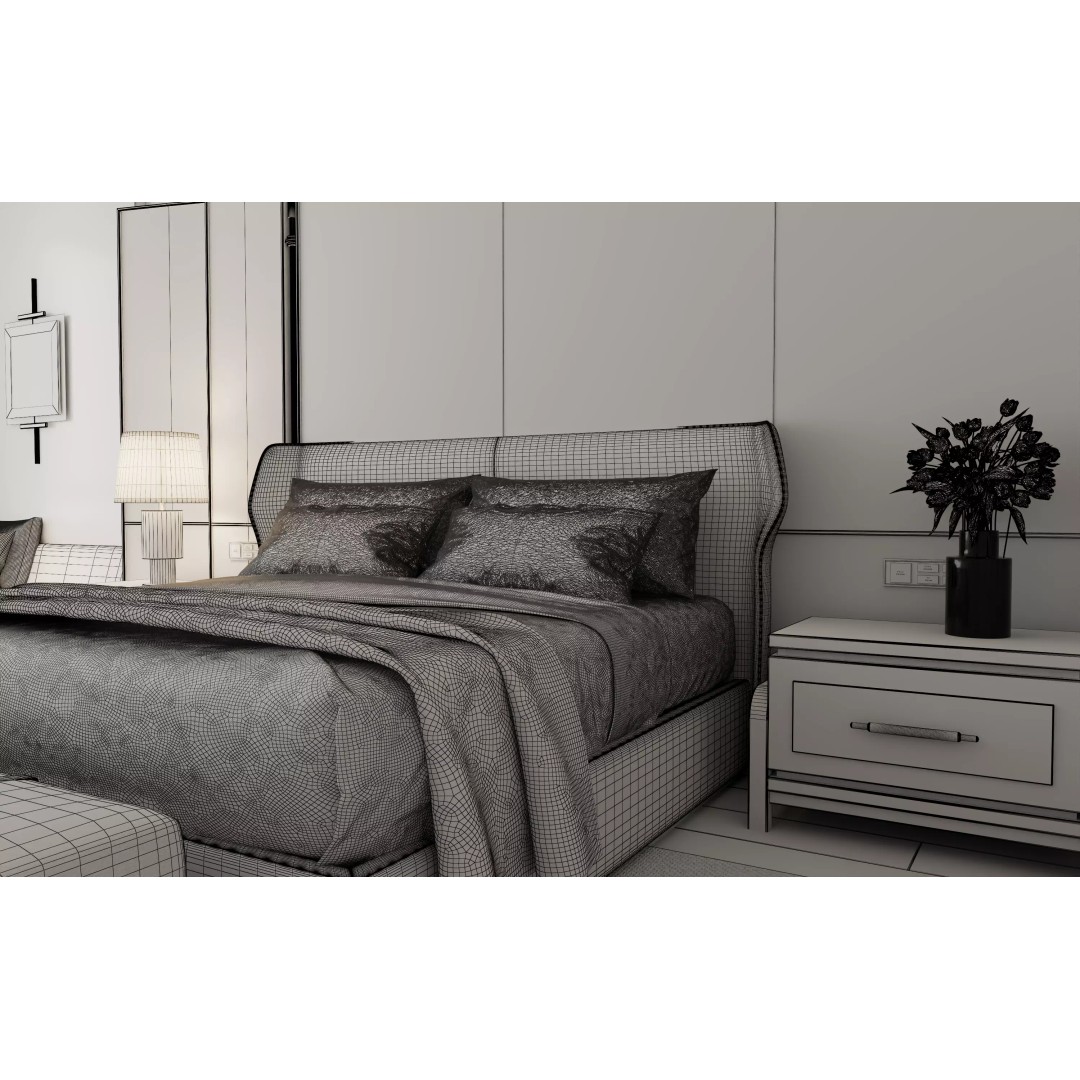 Hotel Bedroom 3D Model – Modern Interior Design, FBX & OBJ Formats