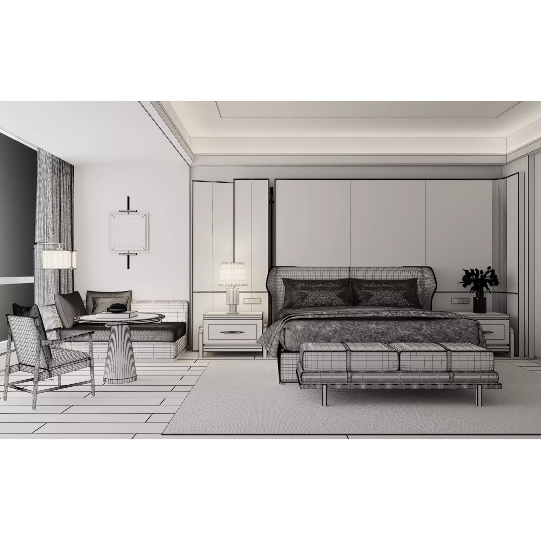 Hotel Bedroom 3D Model – Modern Interior Design, FBX & OBJ Formats - View 11