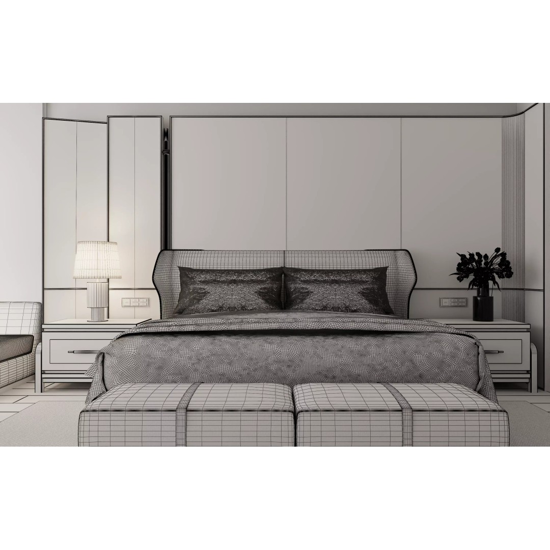 Hotel Bedroom 3D Model – Modern Interior Design, FBX & OBJ Formats - View 12