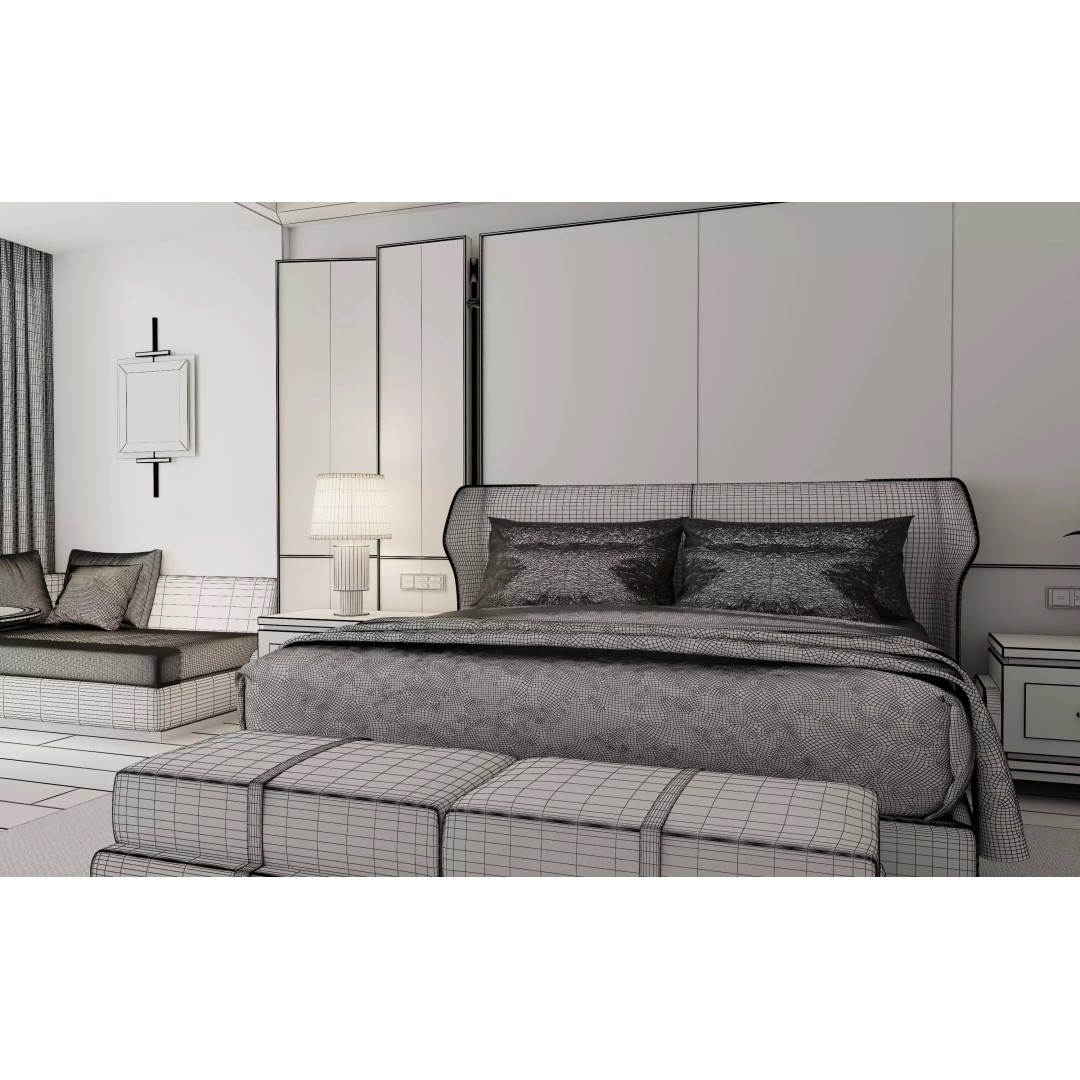 Hotel Bedroom 3D Model – Modern Interior Design, FBX & OBJ Formats - View 13