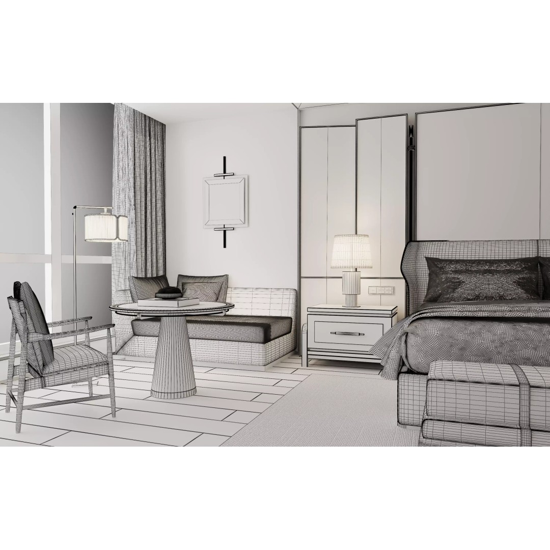 Hotel Bedroom 3D Model – Modern Interior Design, FBX & OBJ Formats - View 14