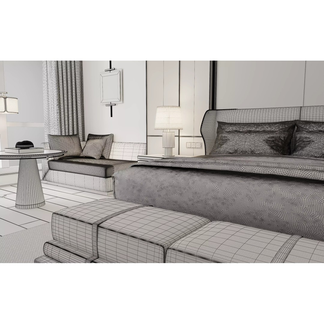 Hotel Bedroom 3D Model – Modern Interior Design, FBX & OBJ Formats - View 18
