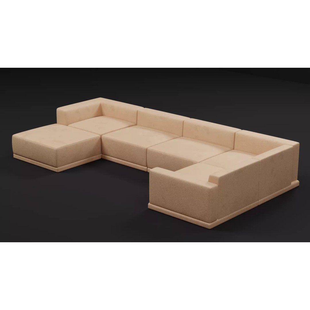 Sectional Sofa 3D Model – Modern Low Poly Pack, FBX & PBR - View 12