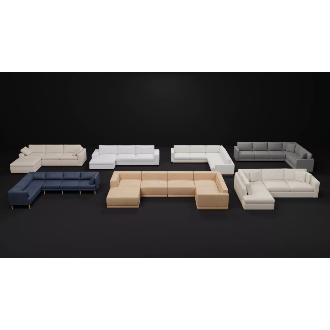 Sectional Sofa 3D Model – Modern Low Poly Pack, FBX & PBR - View 2
