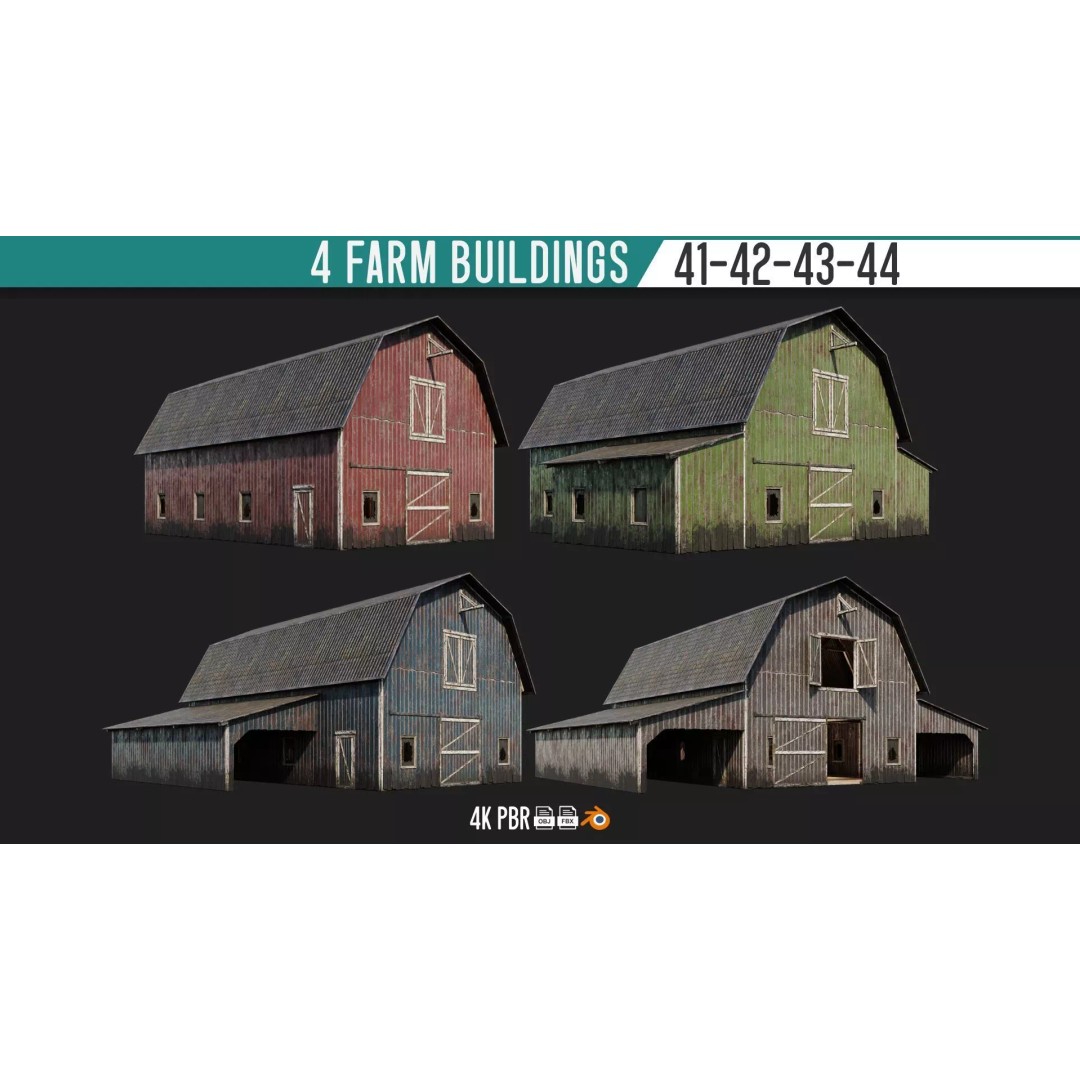 Farm Buildings 3D Model – Low Poly PBR Game Ready, FBX, OBJ, Blender - View 2
