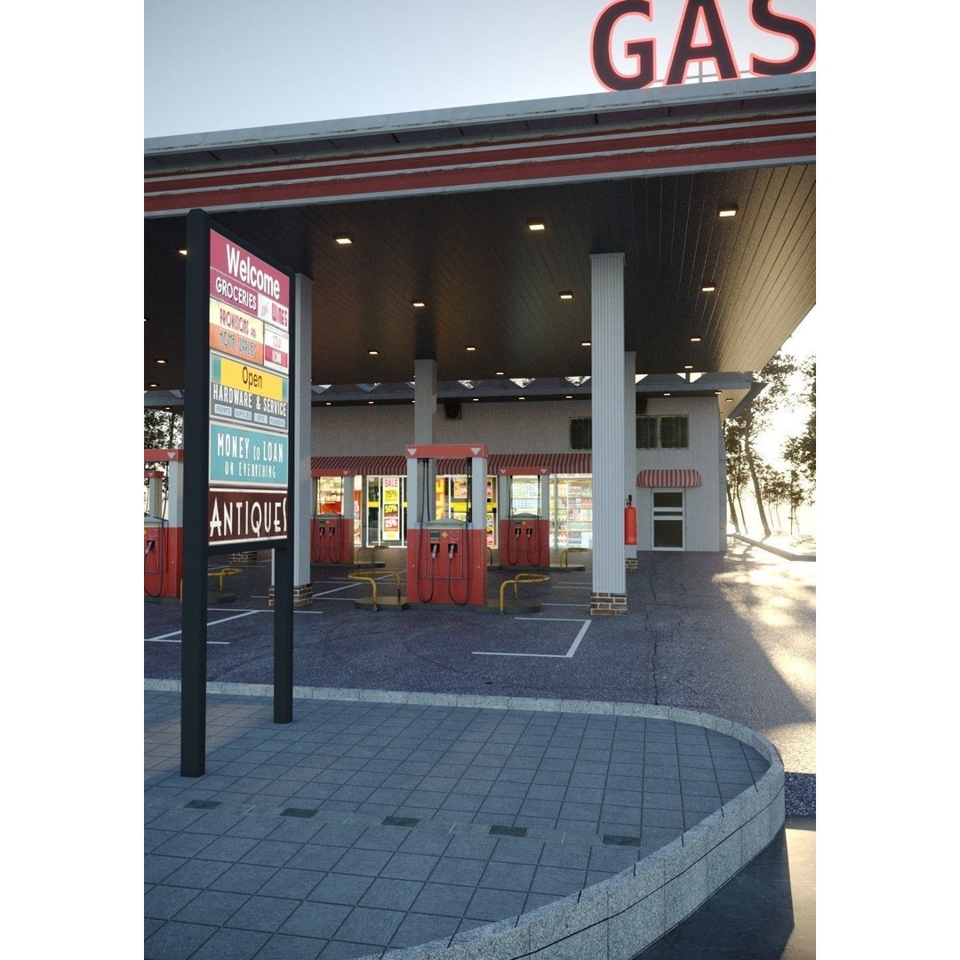 Gas Station 3D Model – High Poly PBR Asset, FBX, OBJ