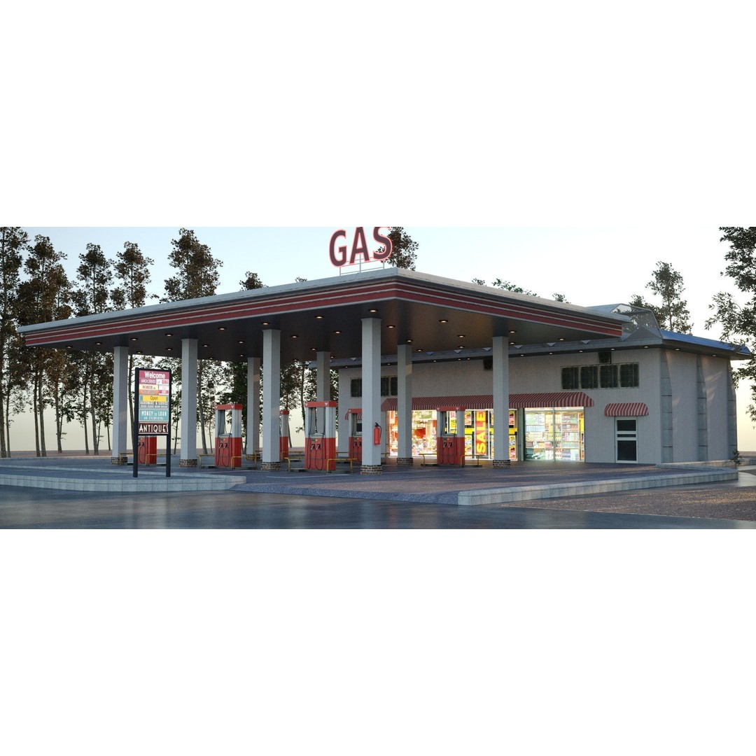 Gas Station 3D Model – High Poly PBR Asset, FBX, OBJ - View 15