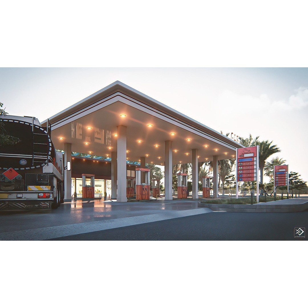 Gas Station 3D Model – High Poly PBR Asset, FBX, OBJ - View 3