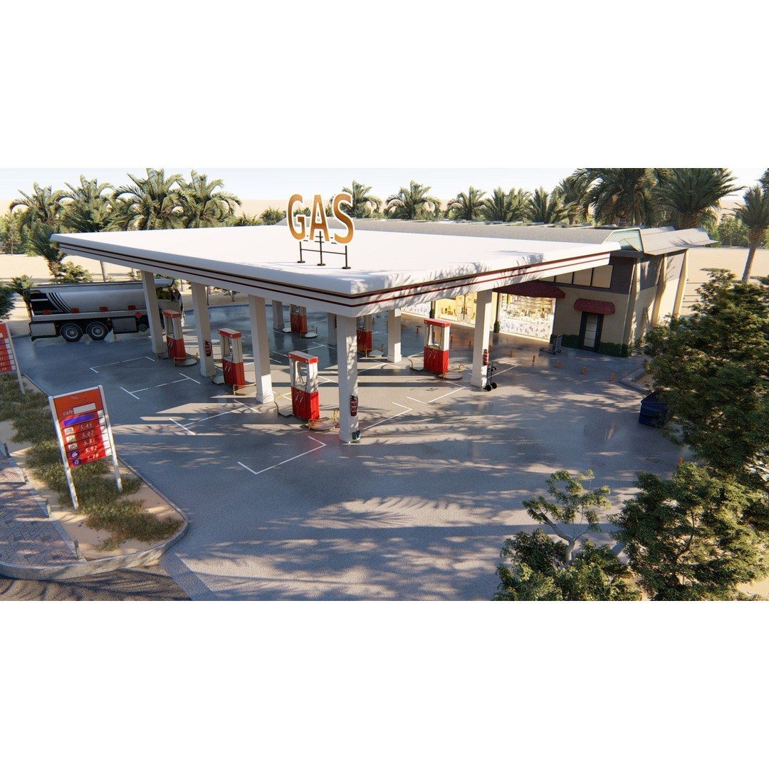 Gas Station 3D Model – High Poly PBR Asset, FBX, OBJ - View 5