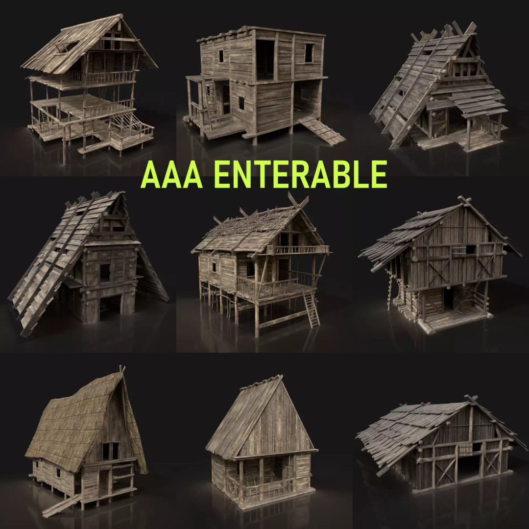 Medieval Village House 3D Model – Low Poly Game Asset, FBX, OBJ - View 2