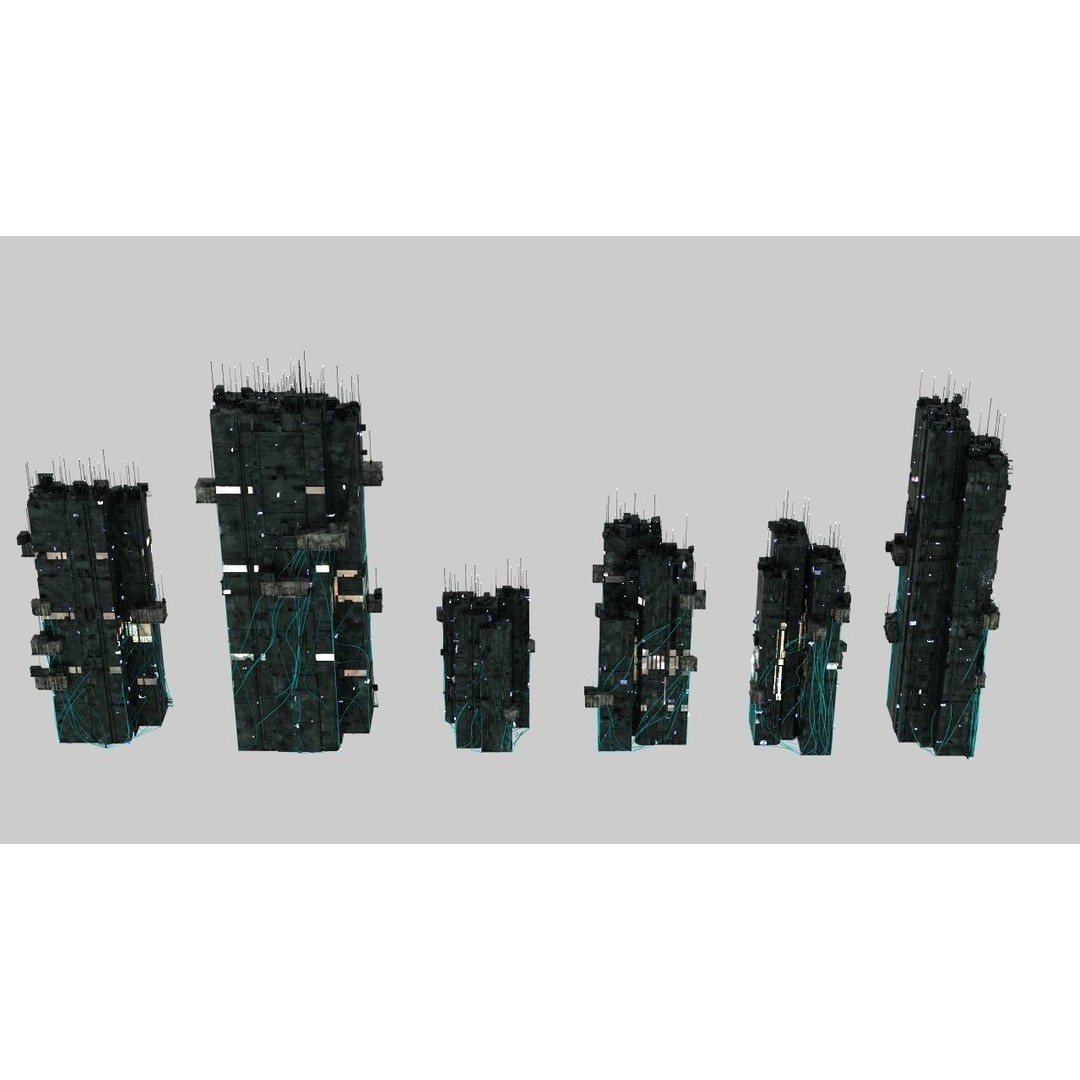 100 Unique Cyberpunk Sci-Fi City Buildings 3D Model – Game-Ready, FBX, OBJ - View 10