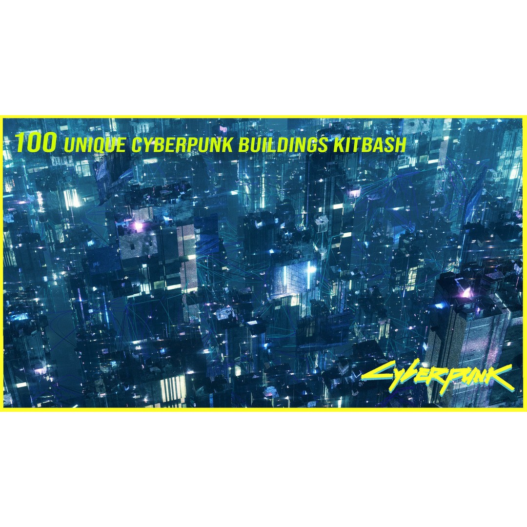 100 Unique Cyberpunk Sci-Fi City Buildings 3D Model – Game-Ready, FBX, OBJ - View 3