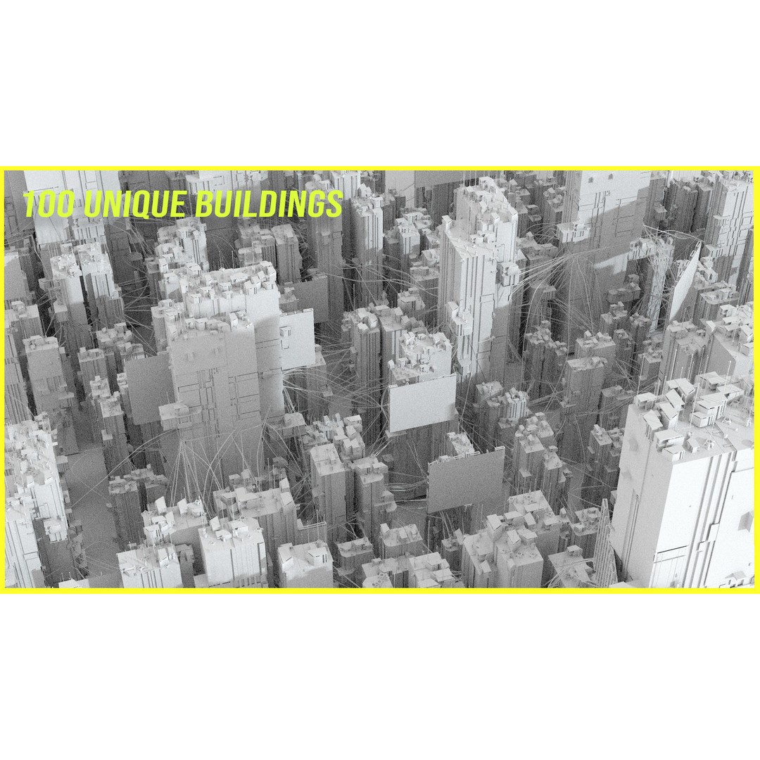 100 Unique Cyberpunk Sci-Fi City Buildings 3D Model – Game-Ready, FBX, OBJ - View 4