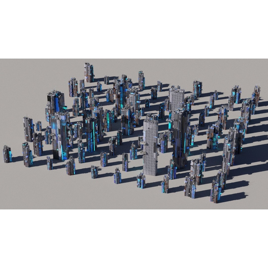 100 Unique Cyberpunk Sci-Fi City Buildings 3D Model – Game-Ready, FBX, OBJ - View 5