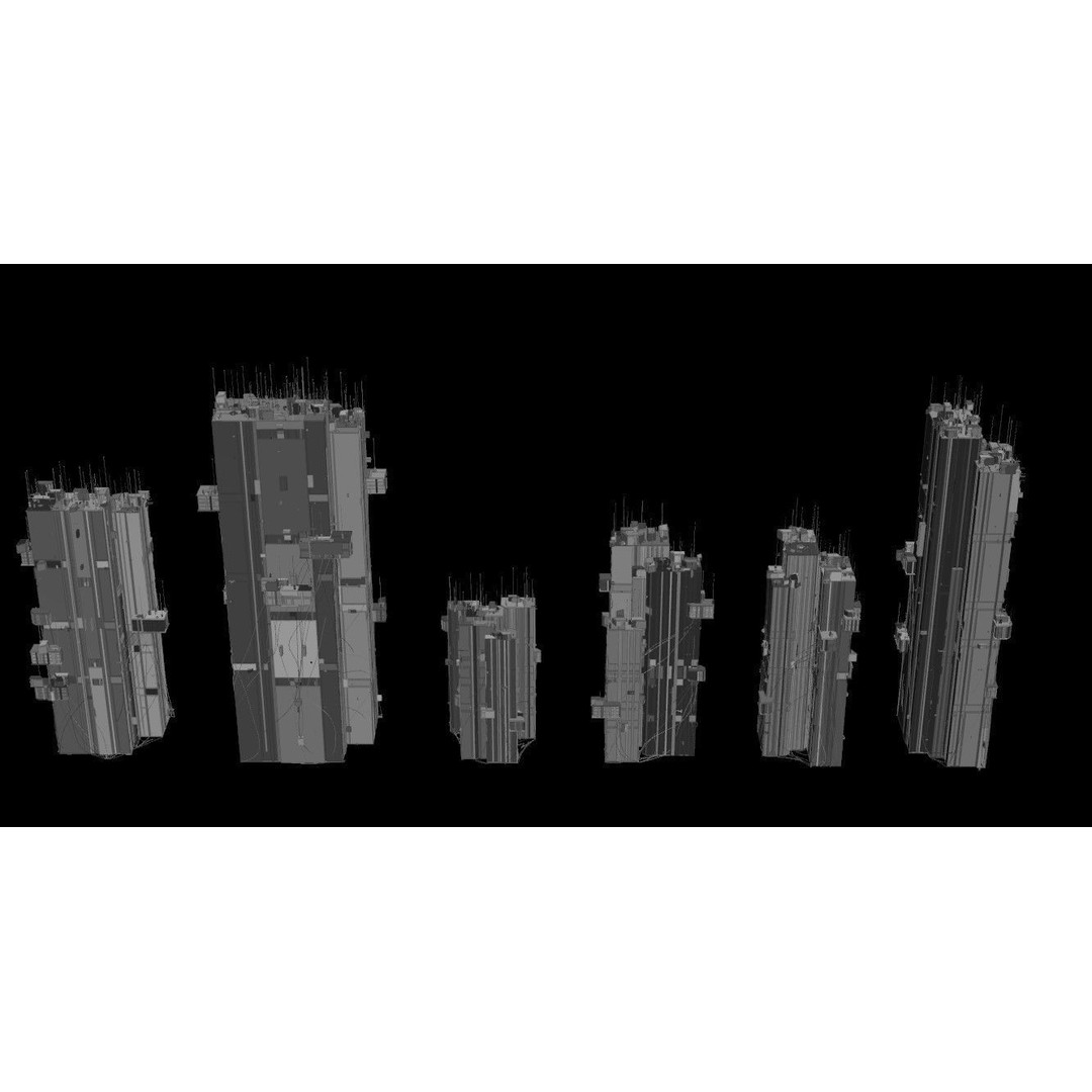 100 Unique Cyberpunk Sci-Fi City Buildings 3D Model – Game-Ready, FBX, OBJ - View 7
