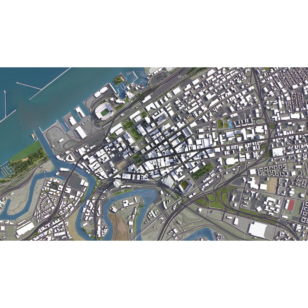 Cleveland 3D Model – Low Poly Cityscape Asset, FBX, PBR - View 10