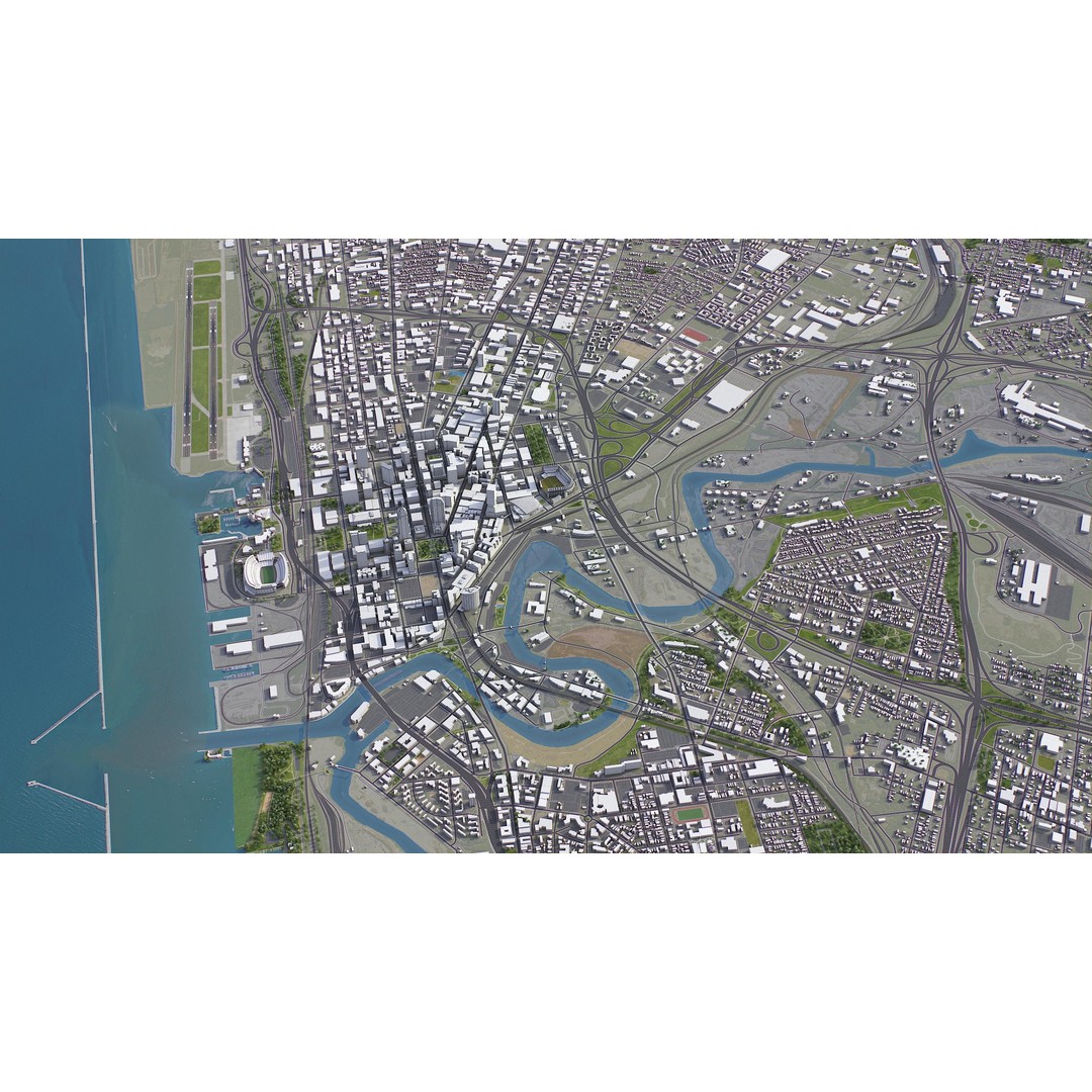 Cleveland 3D Model – Low Poly Cityscape Asset, FBX, PBR - View 17