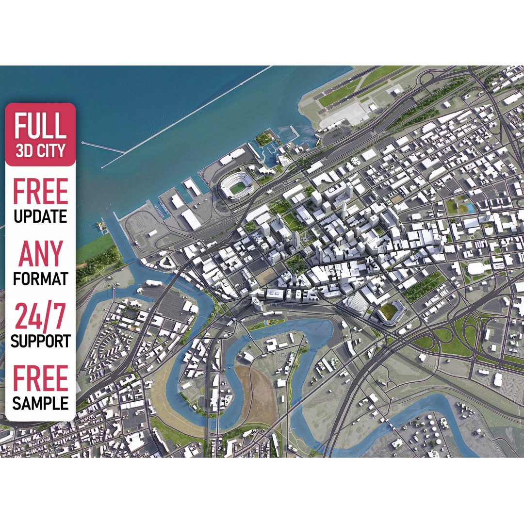 Cleveland 3D Model – Low Poly Cityscape Asset, FBX, PBR - View 2
