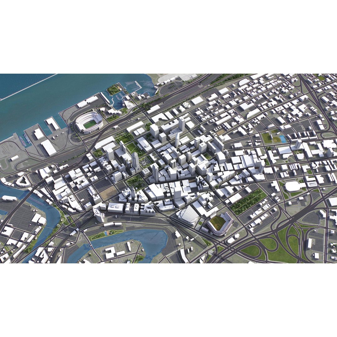 Cleveland 3D Model – Low Poly Cityscape Asset, FBX, PBR - View 3