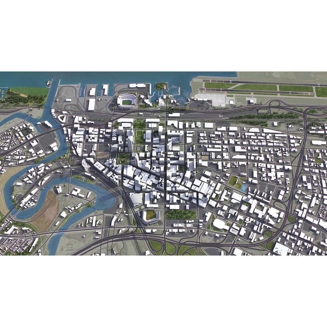 Cleveland 3D Model – Low Poly Cityscape Asset, FBX, PBR - View 4