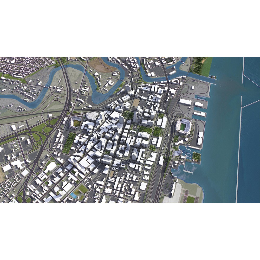 Cleveland 3D Model – Low Poly Cityscape Asset, FBX, PBR - View 5