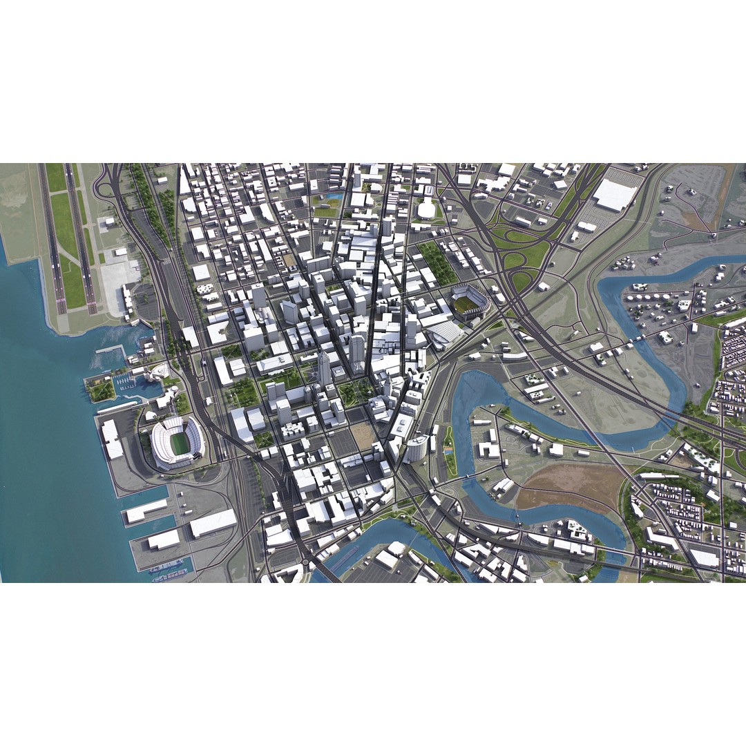 Cleveland 3D Model – Low Poly Cityscape Asset, FBX, PBR - View 7