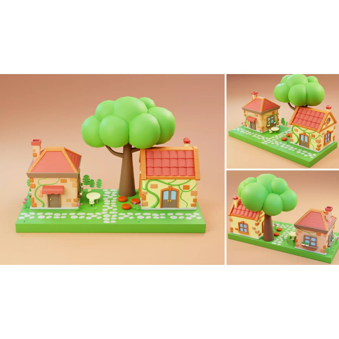 Cartoon Town Islands Exteriors 3D Model – Low Poly Game Asset, FBX - View 13