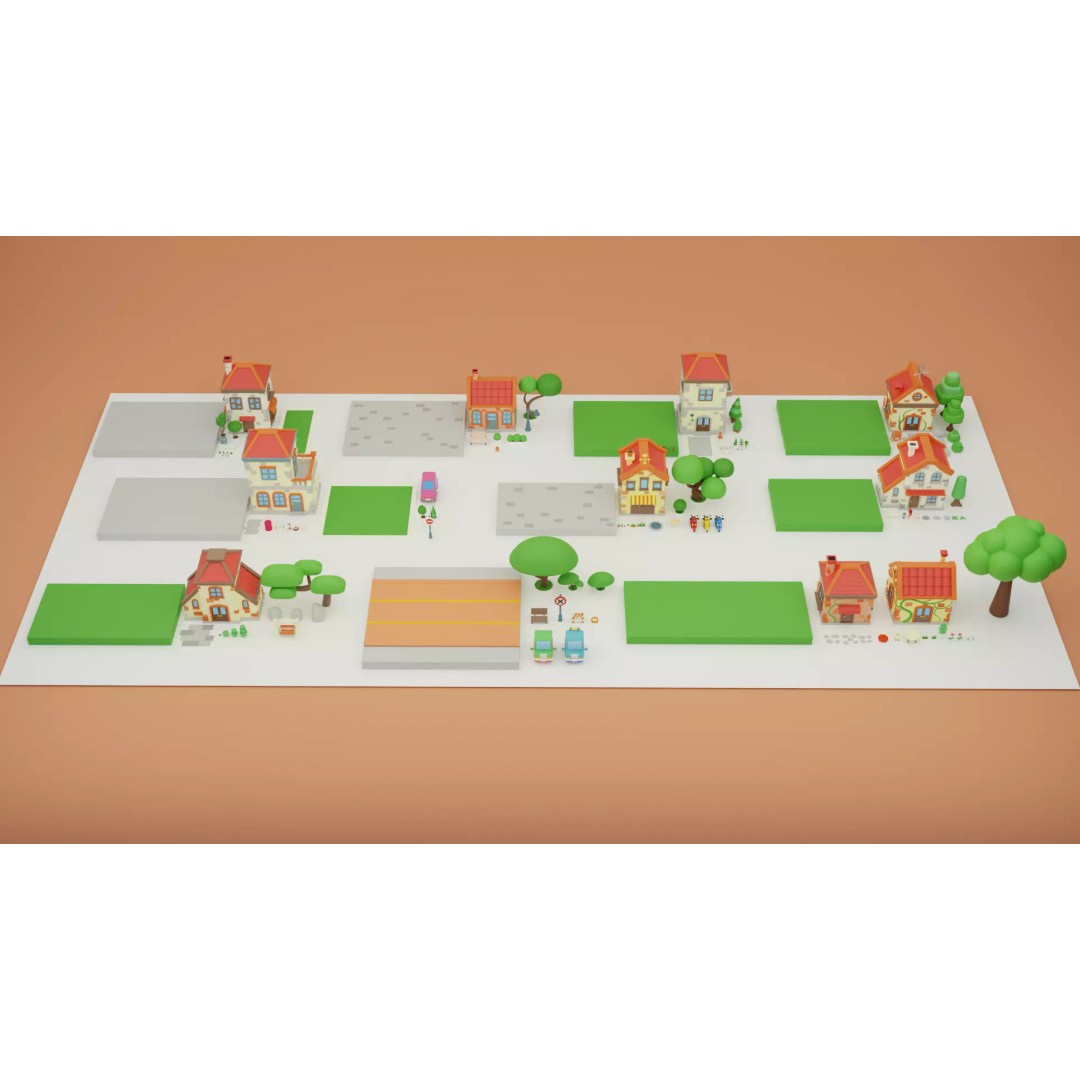 Cartoon Town Islands Exteriors 3D Model – Low Poly Game Asset, FBX - View 14