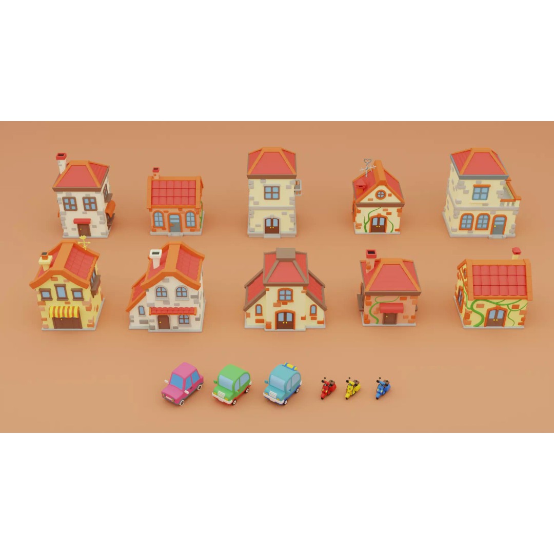 Cartoon Town Islands Exteriors 3D Model – Low Poly Game Asset, FBX - View 15