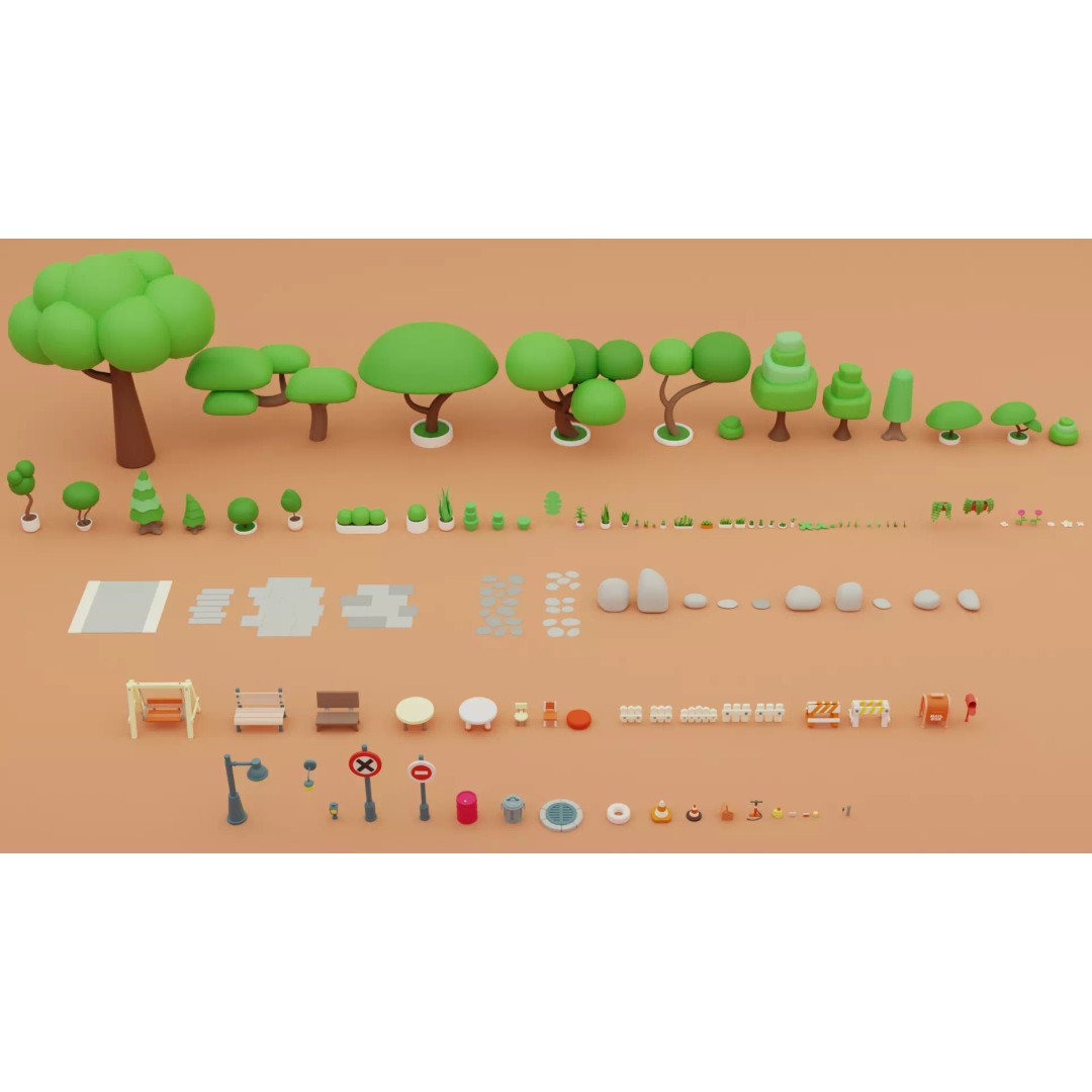 Cartoon Town Islands Exteriors 3D Model – Low Poly Game Asset, FBX - View 16