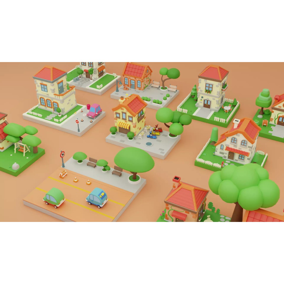 Cartoon Town Islands Exteriors 3D Model – Low Poly Game Asset, FBX - View 17