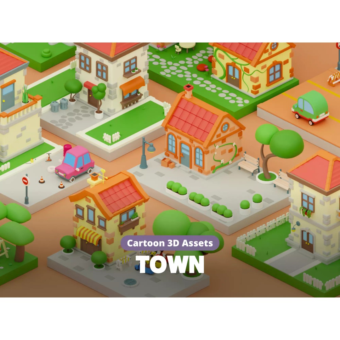Cartoon Town Islands Exteriors 3D Model – Low Poly Game Asset, FBX - View 2