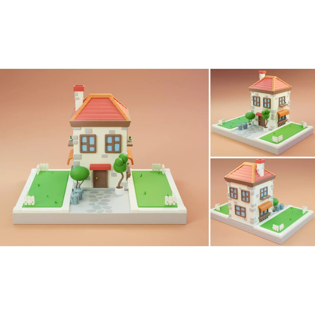 Cartoon Town Islands Exteriors 3D Model – Low Poly Game Asset, FBX - View 4