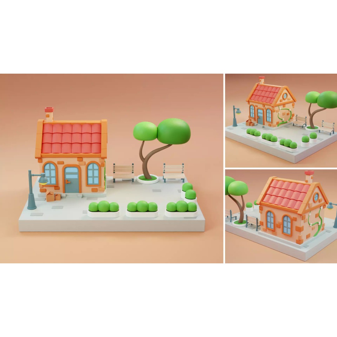 Cartoon Town Islands Exteriors 3D Model – Low Poly Game Asset, FBX - View 5