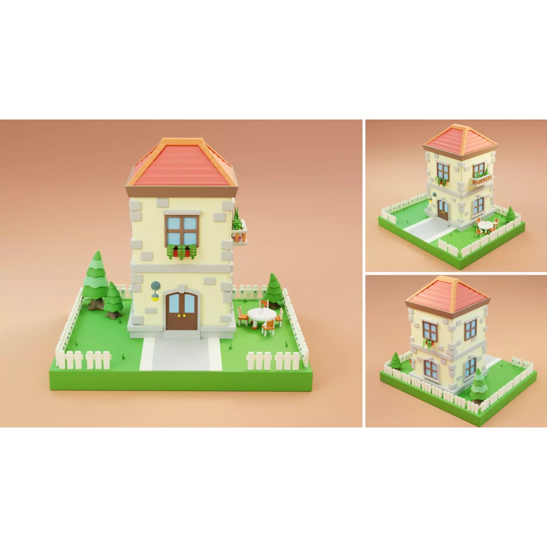 Cartoon Town Islands Exteriors 3D Model – Low Poly Game Asset, FBX - View 6