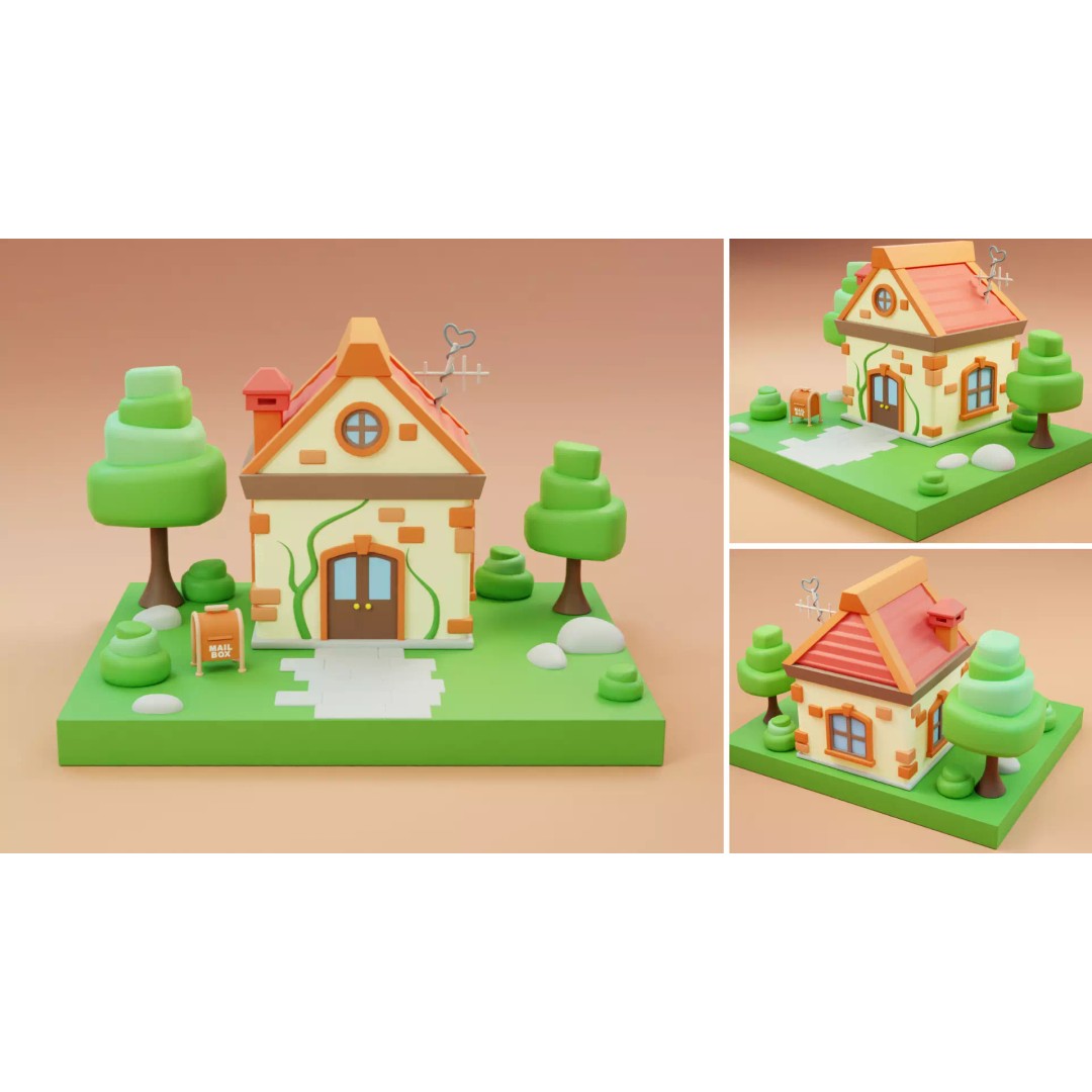 Cartoon Town Islands Exteriors 3D Model – Low Poly Game Asset, FBX - View 7