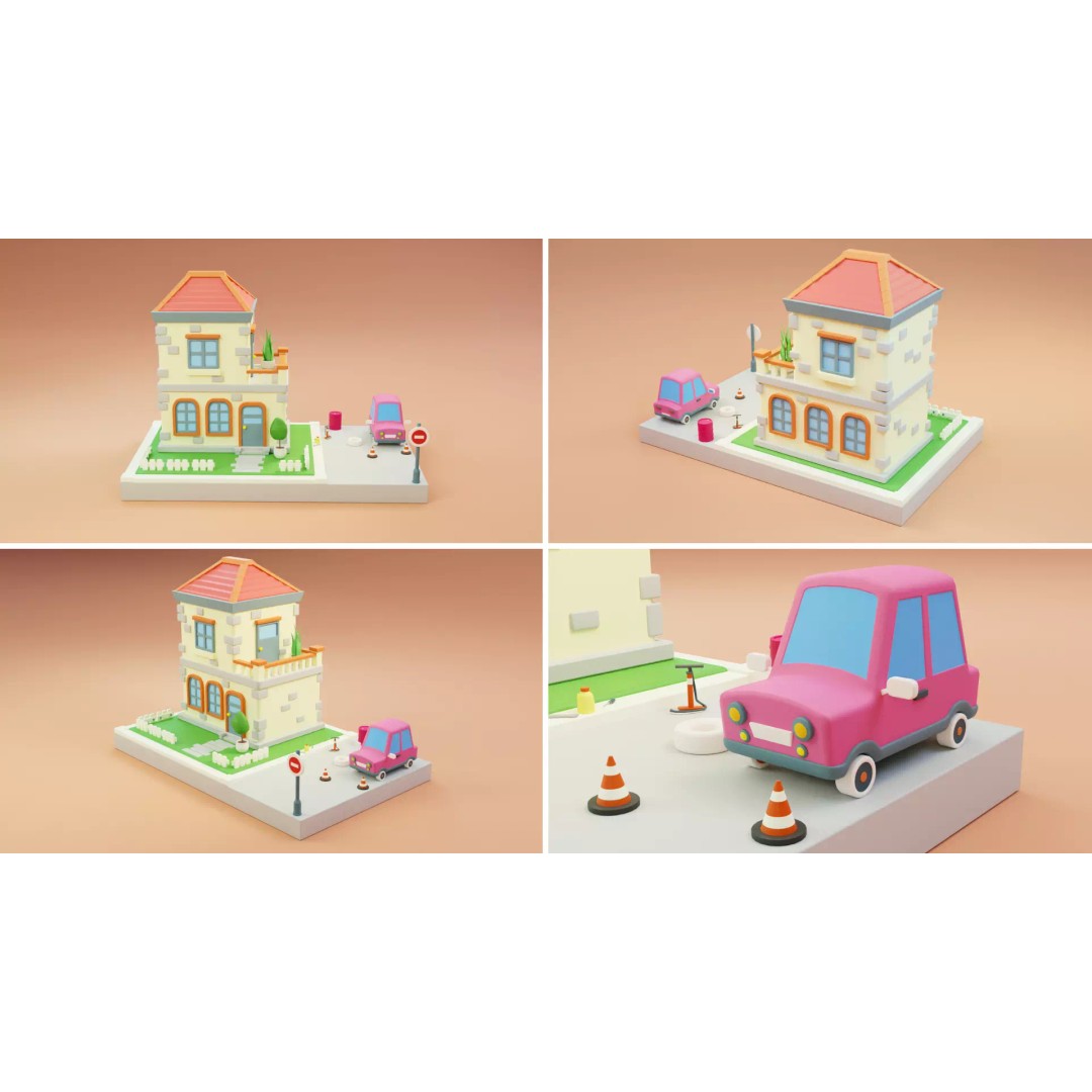 Cartoon Town Islands Exteriors 3D Model – Low Poly Game Asset, FBX - View 8