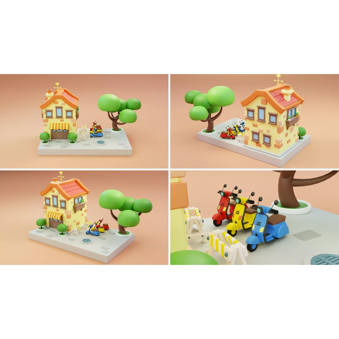 Cartoon Town Islands Exteriors 3D Model – Low Poly Game Asset, FBX - View 9