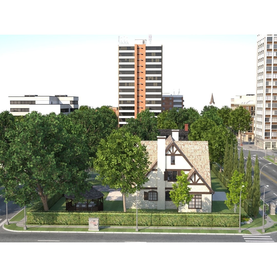Modular Town 3D Model – Low Poly Cityscape with Detailed Buildings - View 15