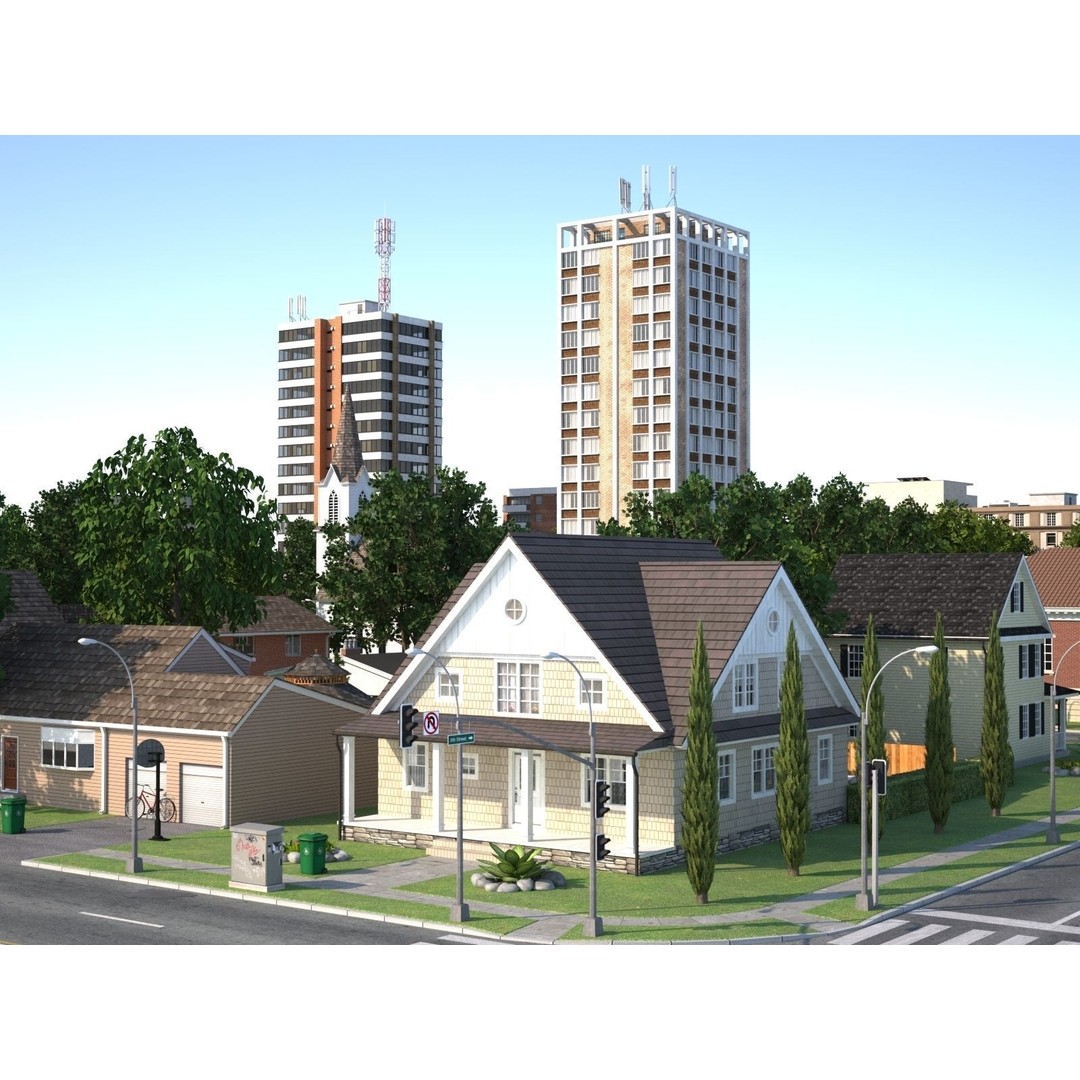 Modular Town 3D Model – Low Poly Cityscape with Detailed Buildings - View 17